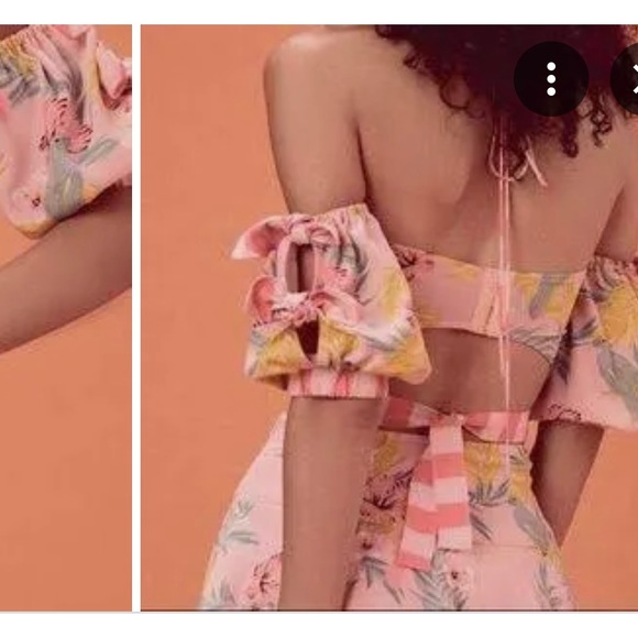 For Love and Lemons crop top Antigua floral off shoulder princess puff sleeve - Picture 2 of 4